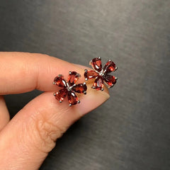 Natural Garnet 925 Sterling Silver Stud Earrings For Women