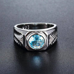 Men lab Aquamarine Gemstones Blue Zircon Rings for Men Vintage Luxury 925 Sterling Silver Wedding Jewelry Bijoux Bague for Gifts