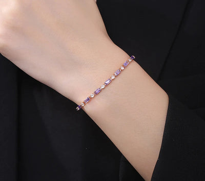 Silver and 18K Gold Amethyst Bracelet Chain For Women