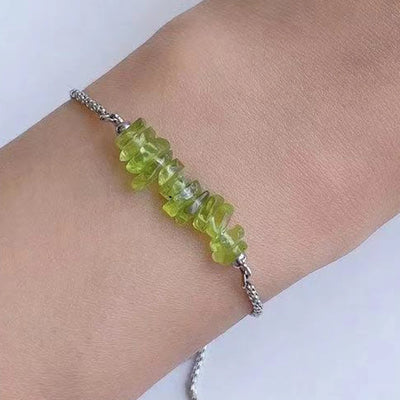 Ruberthen New Design Raw Peridot Adjustable Chain Bracelet Womens Crystal Healing Intention Bracelet