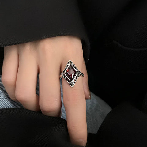 Vintage Red Garnet Rhombus Ring