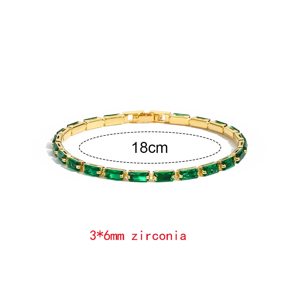 New Trendy Emerald Cubic Zirconia Jewelry 18K Gold Plated Charm Green CZ Crystal Tennis Female Bracelets Bangles for Women Gift