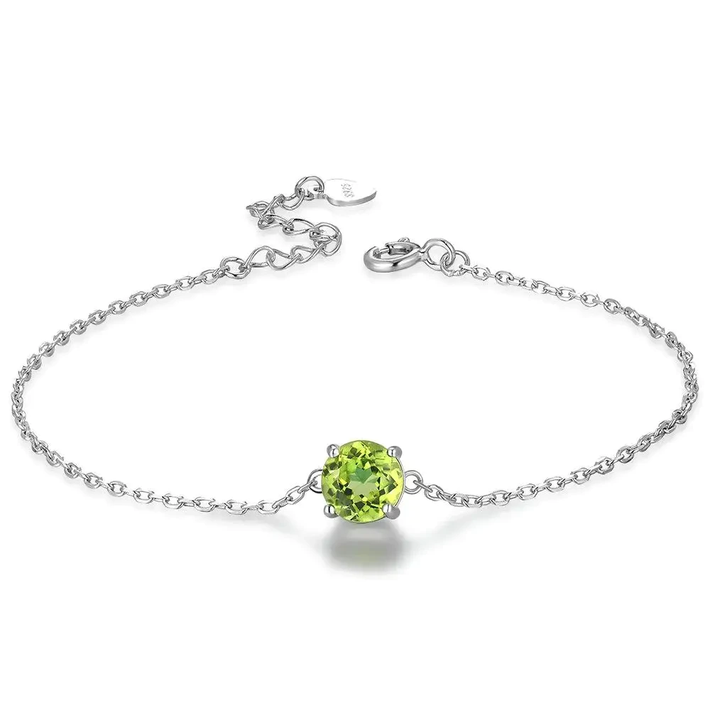 Lamoon 7mm Natural Round Cut Peridot 925 Sterling Silver Jewelry  Chain Charm Bracelet S925 LMHI039