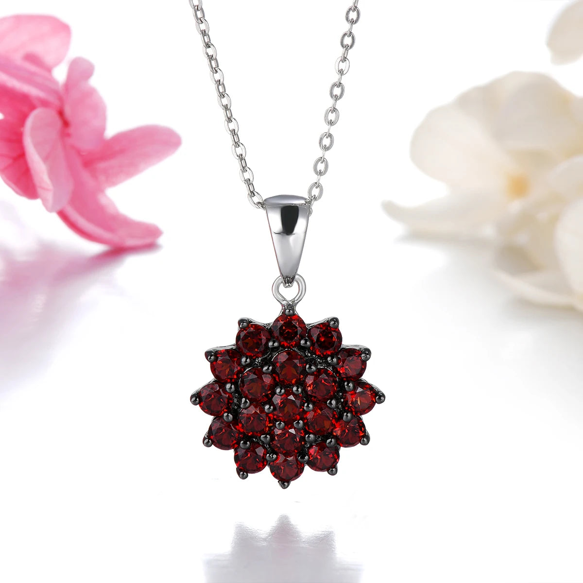 Natural Sterling Silver Pendant Necklace of Garnet Birthstone