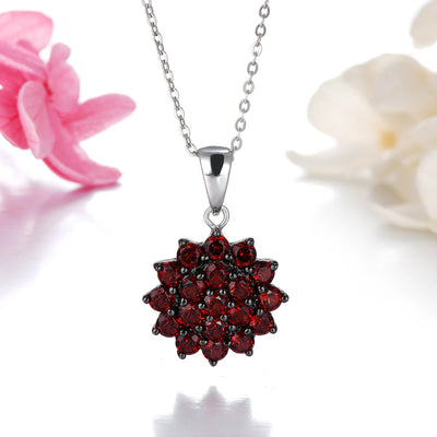 Natural Sterling Silver Pendant Necklace of Garnet Birthstone