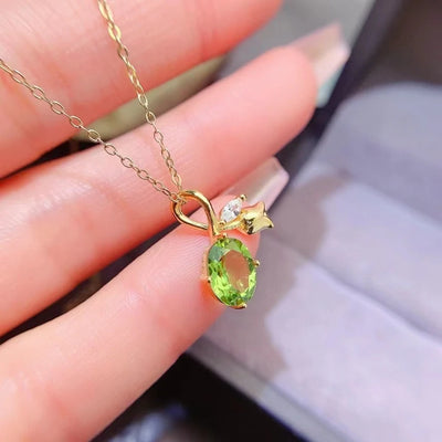 925 Silver Peridot Pendant 6mm*8mm 1ct VVS Natural Peridot Silver Pendant with 3 Layers 18K Gold Plated Gemstone Jewelry