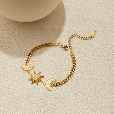 Youthway Women's Fashion Stainless Steel 18K Gold Color Star Moon Bracelet with Zirconi Gifta Hammered Moon Pendant