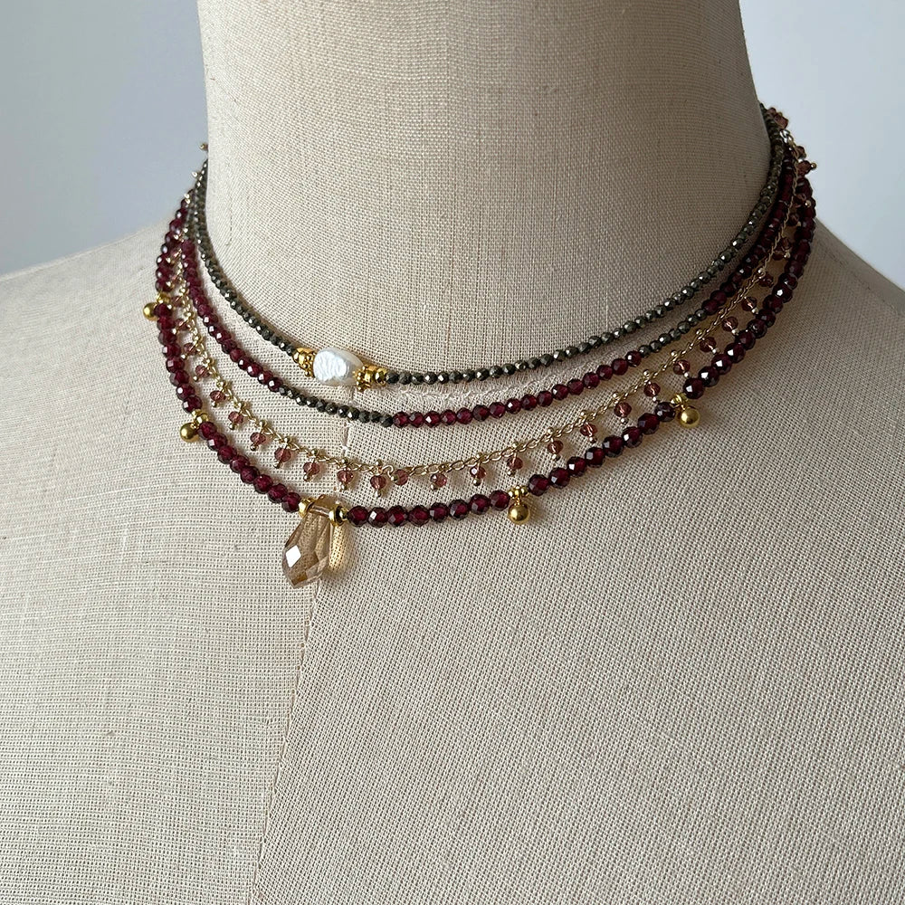Bohemian Style, Garnet Birthstone Necklace Set