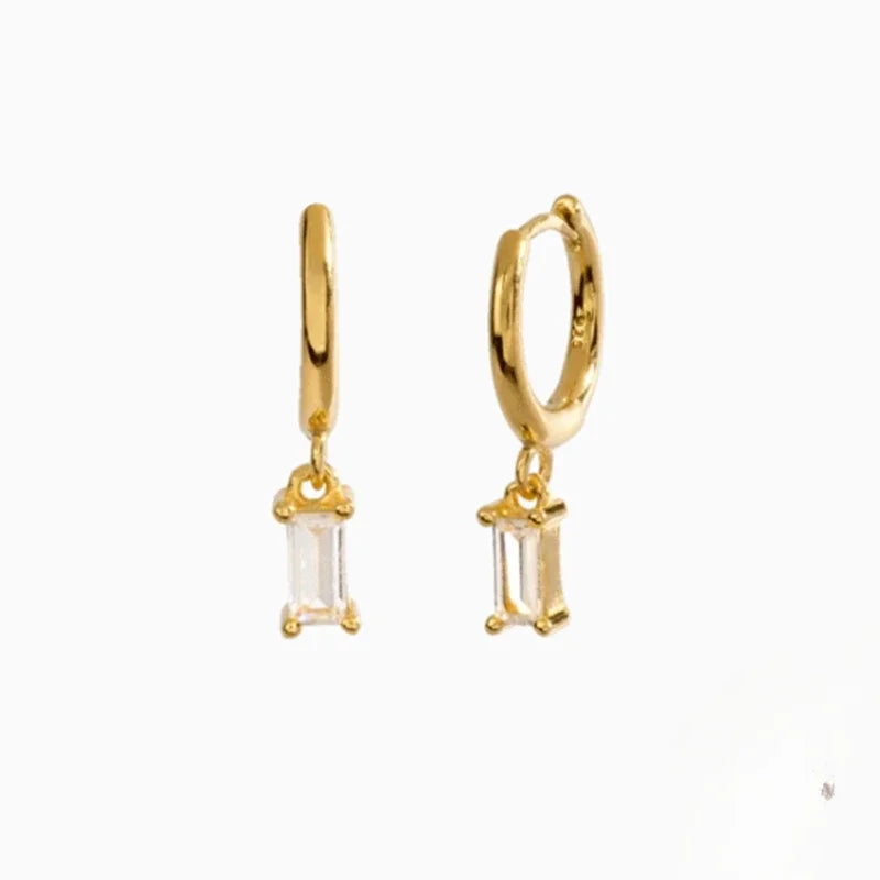 French Emerald Geometric Hoop Stainless Steel Earrings for Women Party Jewelry Accessories Trendy Zircon Crystal Drop Earring