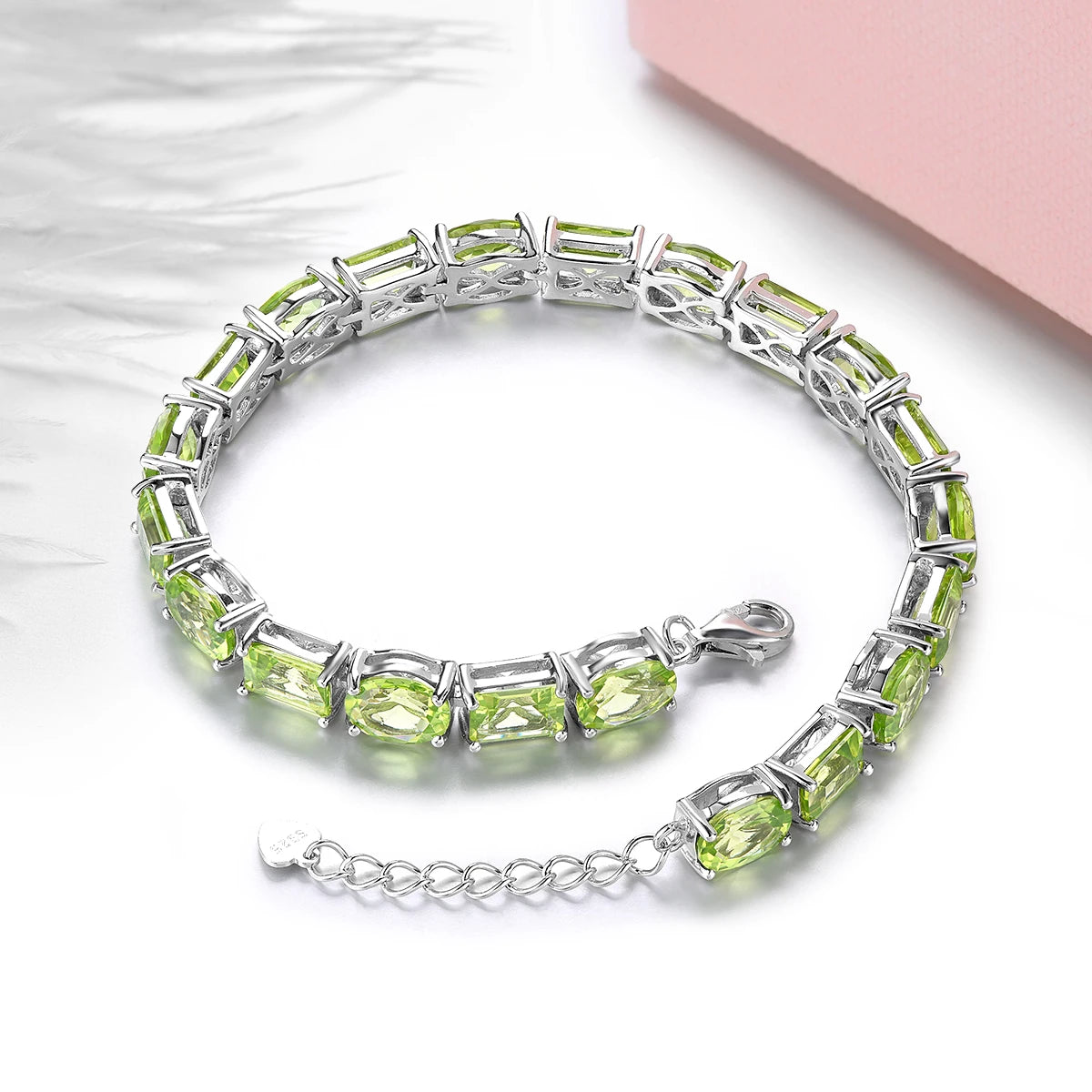 Natural Peridot Sterling Silver Bracelet 25 Carats Genuine Birthstone August Luxury Gorgerous Fine Jewelrys S925 Anniversary