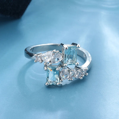 Exquisite Ring for Women's Fashion Aquamarine Zircon Ring 925 Silver Women's Party Jewelry Wedding Bride Engagement Ring