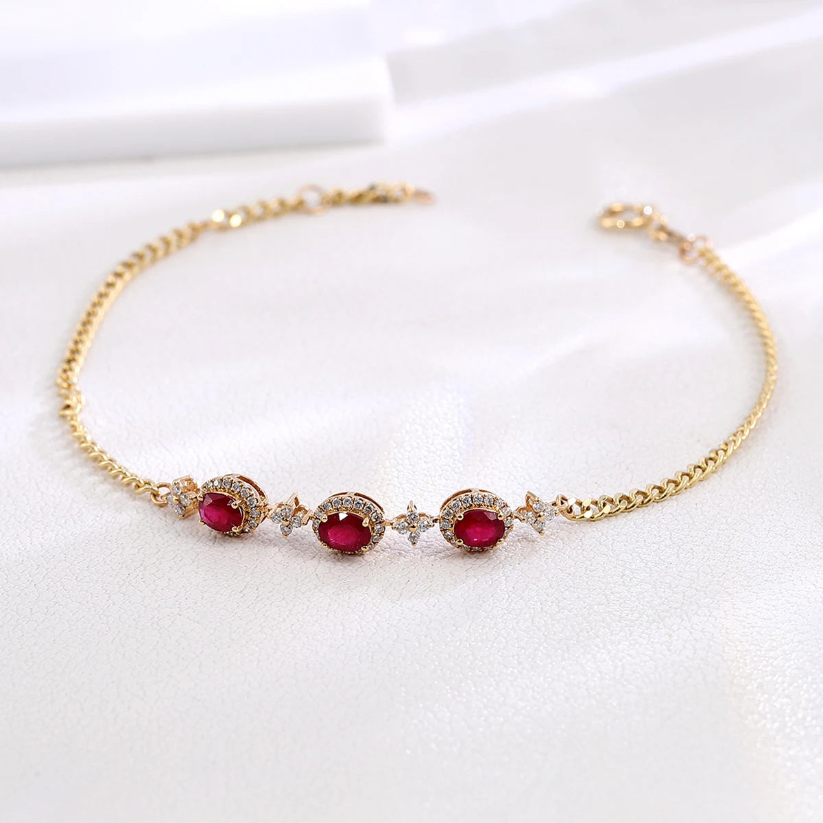 Provence Luxury Bracelet Ruby gemstone lab diamonds Halo set 18K yellow gold Chain Premium Jewelry Women Everyday Accessories