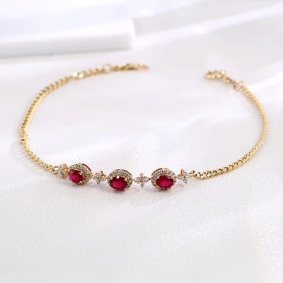 Provence Luxury Bracelet Ruby gemstone lab diamonds Halo set 18K yellow gold Chain Premium Jewelry Women Everyday Accessories