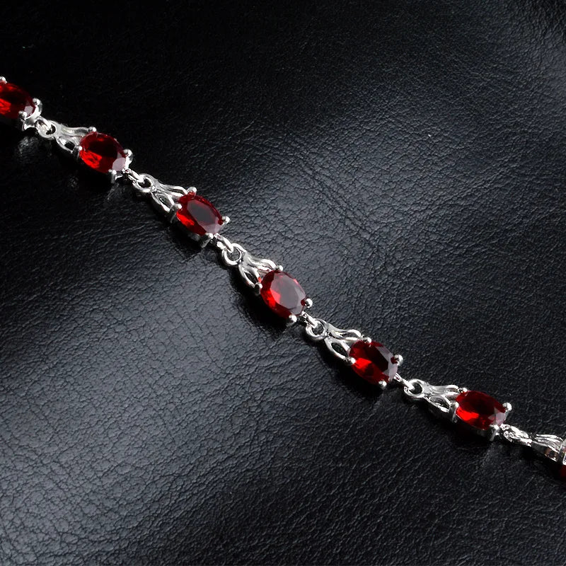 Tennis Bracelet of Deep Red Garnet Birthstone