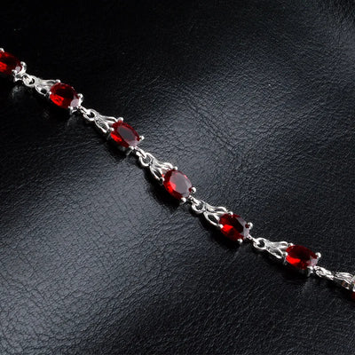 Tennis Bracelet of Deep Red Garnet Birthstone