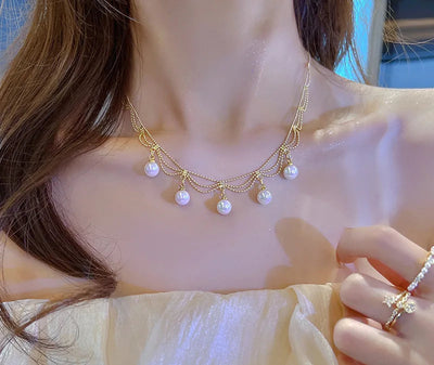 Simple Stacked Retro Imitation Emerald Green Pearl Multi-layer Necklace For Women Fashionable Jewelry Accessories Birthday Gifts