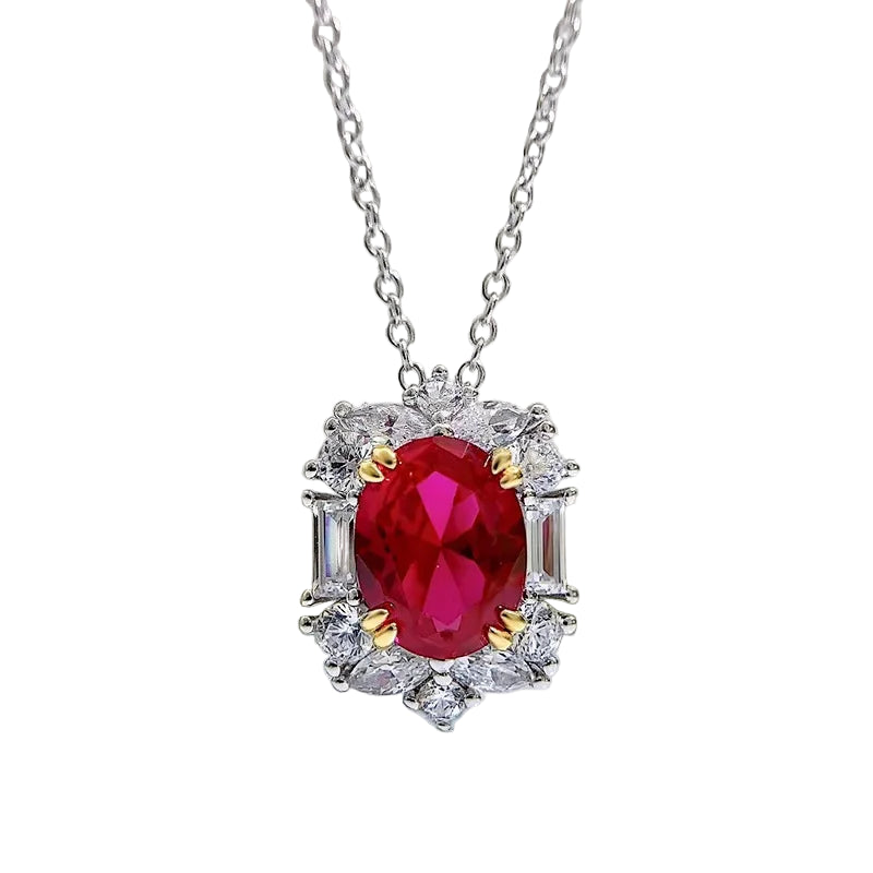 3ct Lab Grown Ruby Necklace For Wowen 925 Silver Plated 18k Gold Necklace