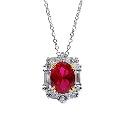 3ct Lab Grown Ruby Necklace For Wowen 925 Silver Plated 18k Gold Necklace