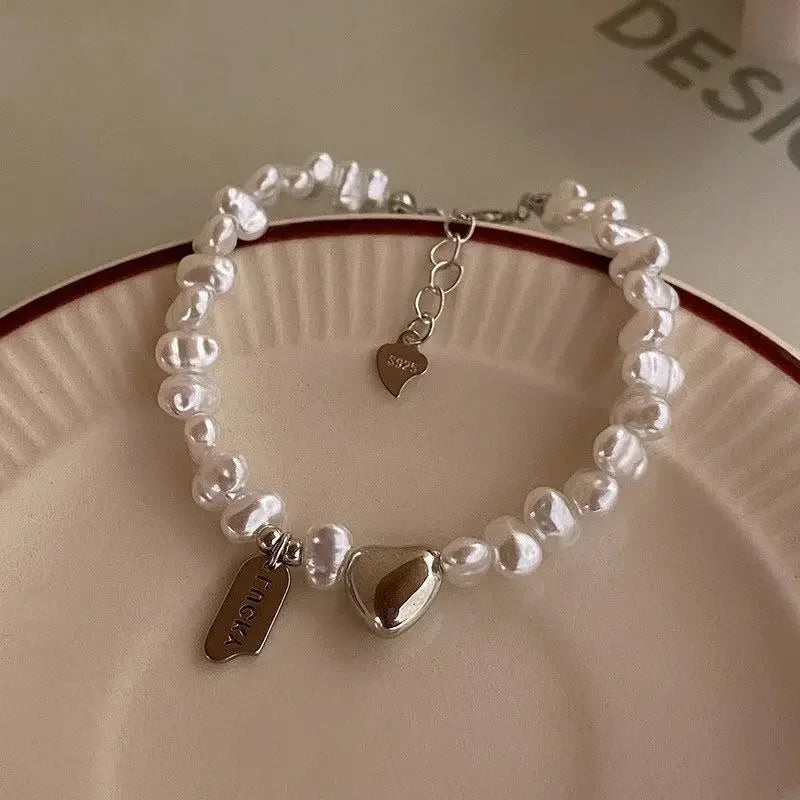 925 Sterling Silver Love Pearl Adjustable Bracelet