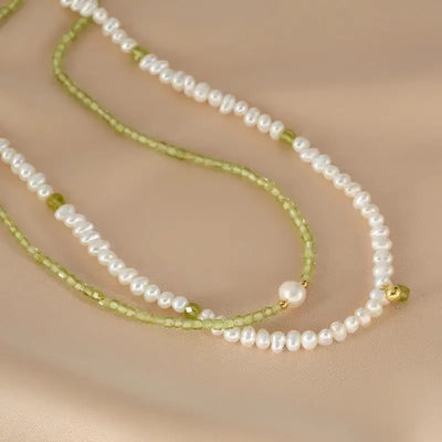 Vintage Freshwater Pearl and Peridot Choker Necklace