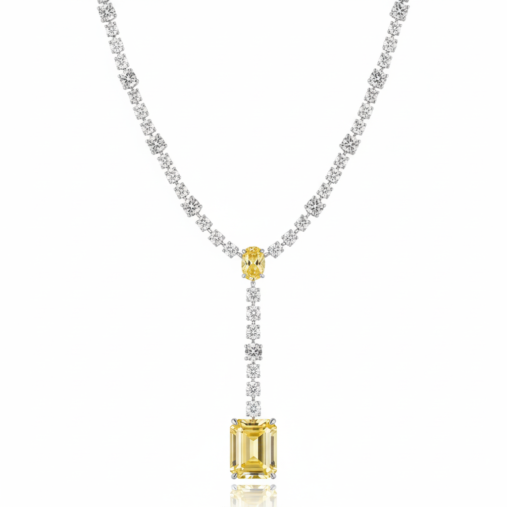 Wong Rain 100% 925 Sterling Silver Emerald Cut Citrine High Carbon Diamonds Gemstone Tennis Chain Pendant Necklace Fine Jewelry