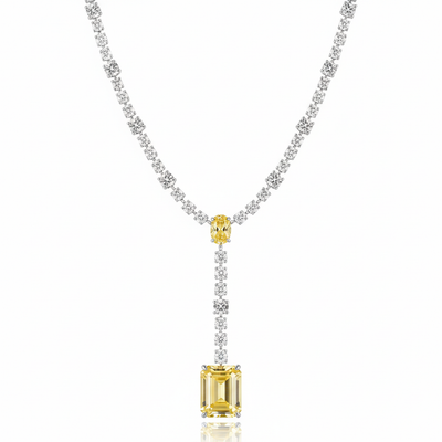 Wong Rain 100% 925 Sterling Silver Emerald Cut Citrine High Carbon Diamonds Gemstone Tennis Chain Pendant Necklace Fine Jewelry