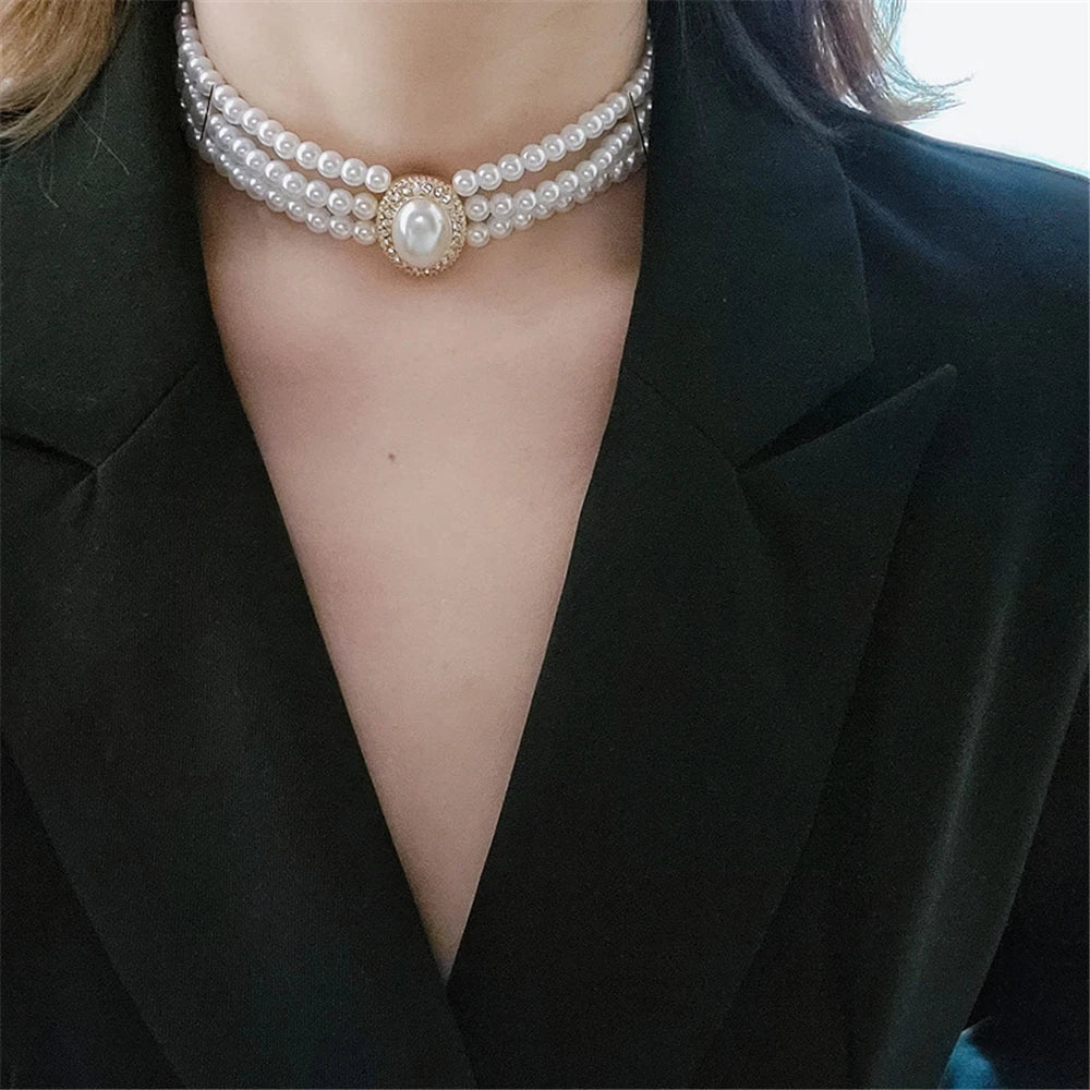 Vintage Three-Layer Pearl Collar Choker