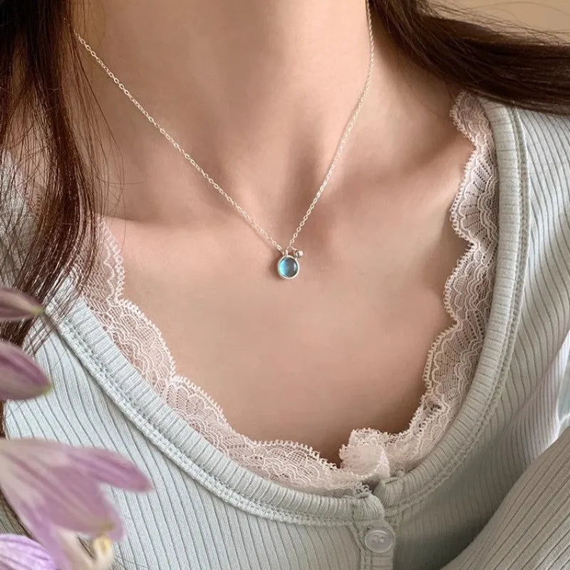 VENTFILLE 925 Sterling Silver Green Crystal Necklace for Women Girl Temperament Banquet Water Drop Jewelry Gift Dropshipping