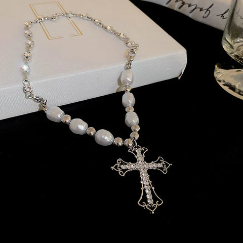 Elegant Pearl Cross Necklace