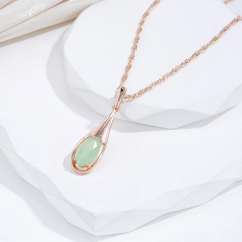 Green Emerald Drop Pendant Necklace For Women