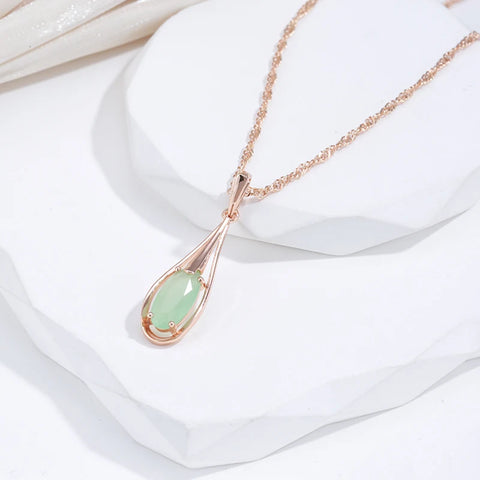 Green Emerald Natural Zircon Drop Pendant Necklace