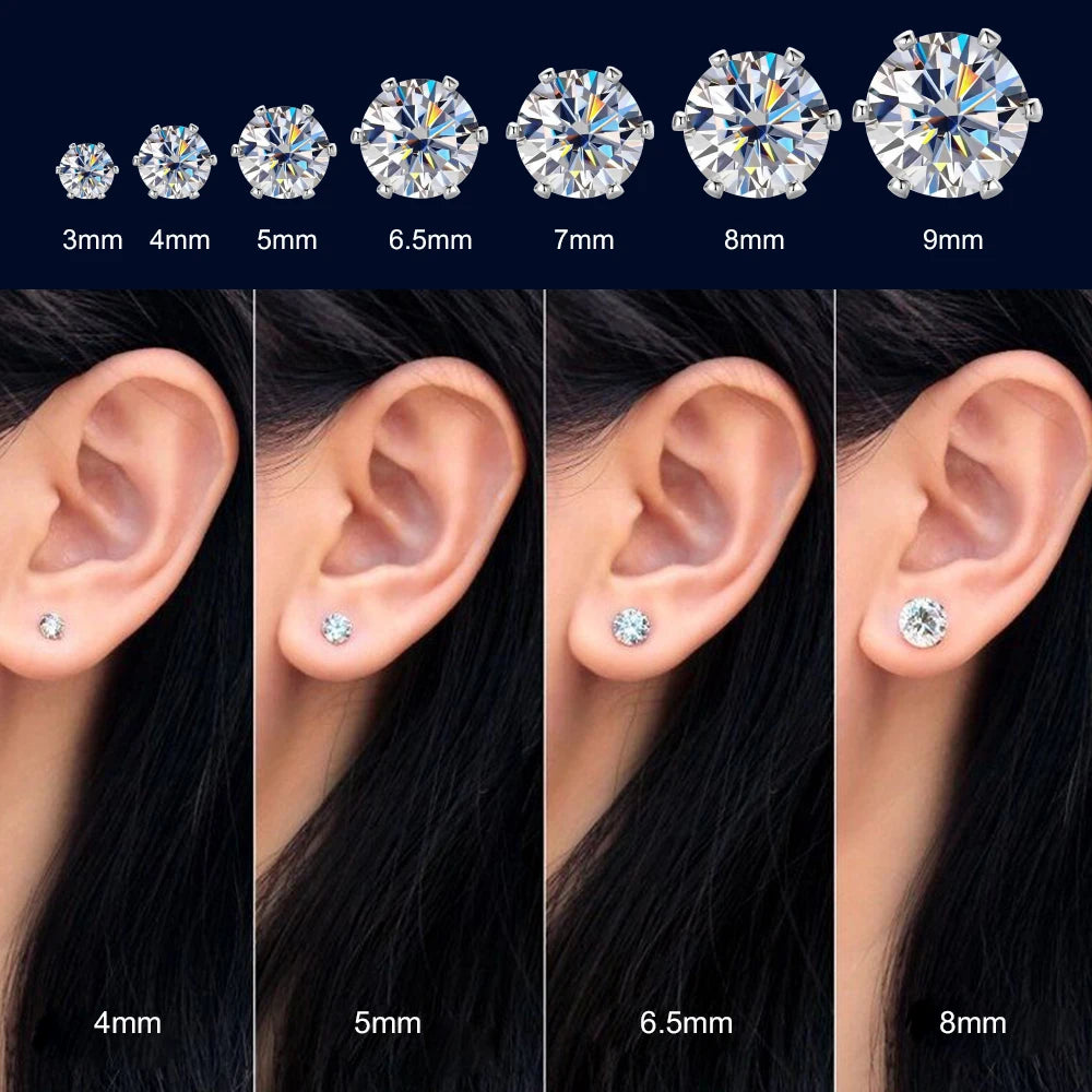 0.1-3ct Moissanite Diamond Stud Earrings for Women Men 925 Silver Original Certified Plated 18k Gold Earring Wedding  Jewelry