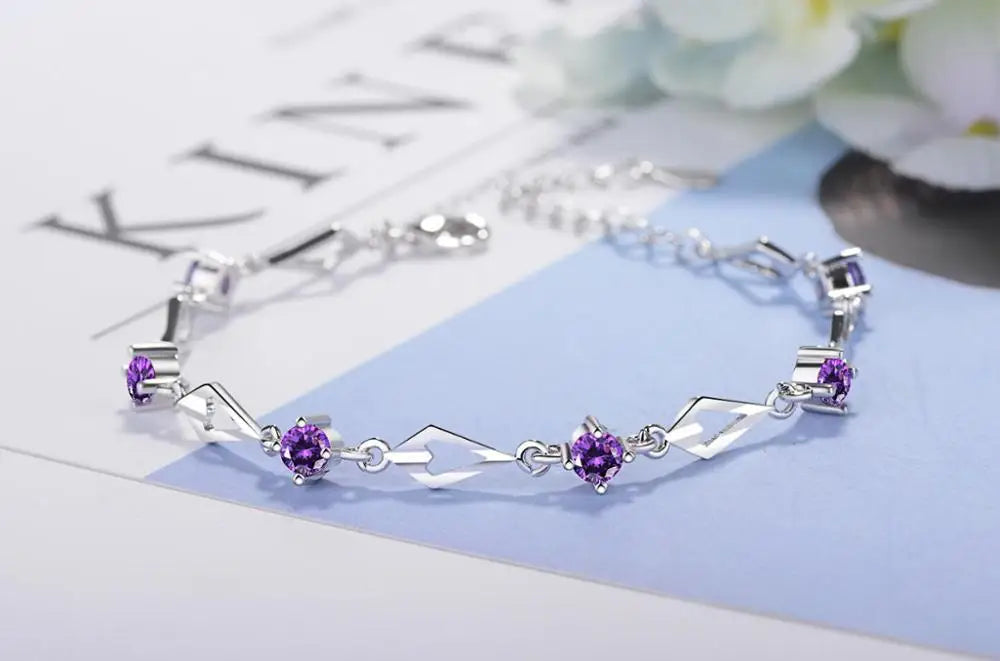 Beaded Sterling Silver Amethyst Birthstone Bracelet