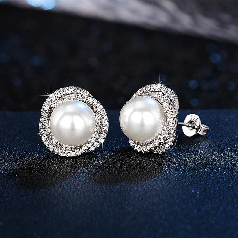 Shiny Imitation Pearl Cross Stud Earrings
