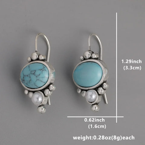 Vintage Turquoise Pearl Dangle Earrings