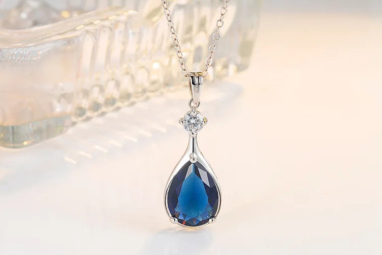 Sterling Silver Blue Sapphire Pendant Necklace