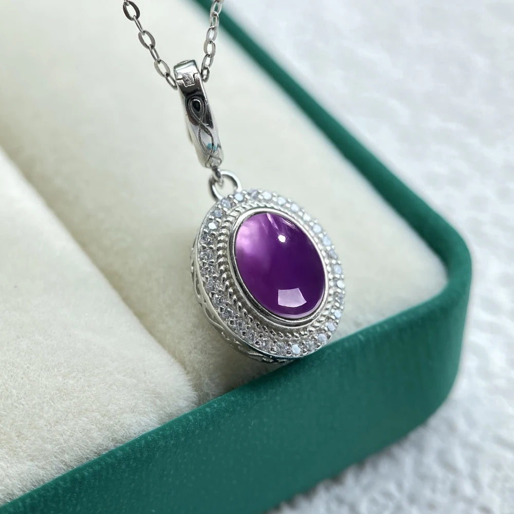 925 Sterling Silver Natural Moonstone Pendants Oval 10*14MM Skeleton Simple Design Necklace With Crystal For Women Men