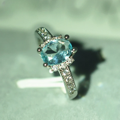 925 Sterling Silver Charm Aquamarine Ring