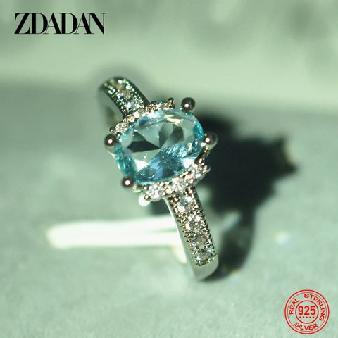 925 Sterling Silver Charm Aquamarine Ring