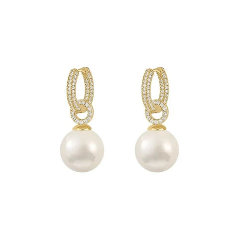 Silver-Plated Pearl Zircon Hoop Earrings