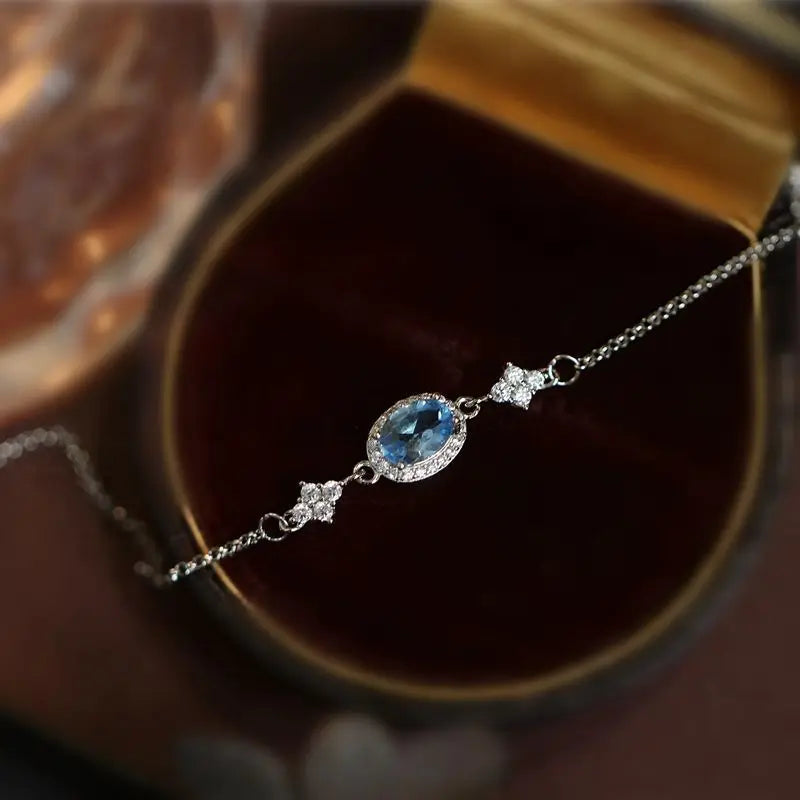 Light Luxury Sapphire Bracelet for Women Classic Style Elliptic Exquisite and Fresh Bangles Charms Silver Jewelry Gift