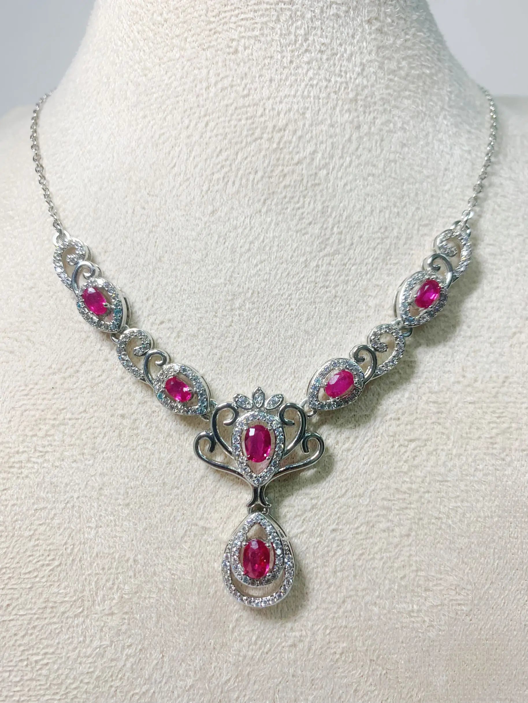 ZECAA 925 Jewelry Woman Ruby Necklace Pendant With Natural Ruby Gemstone 4*6mm S925 Silver Woman Ruby Necklace Pendant