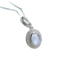 925 Sterling Silver Natural Moonstone Pendants Oval 10*14MM Skeleton Simple Design Necklace With Crystal For Women Men