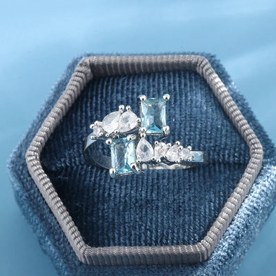 Exquisite Ring for Women's Fashion Aquamarine Zircon Ring 925 Silver Women's Party Jewelry Wedding Bride Engagement Ring