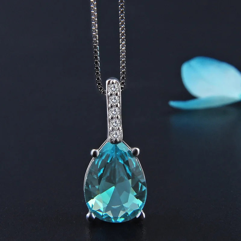 Pure Natural Blue Topaz Pendant Necklace