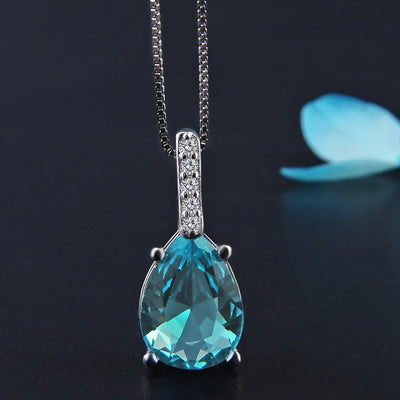 Pure Natural Blue Topaz Pendant Necklace