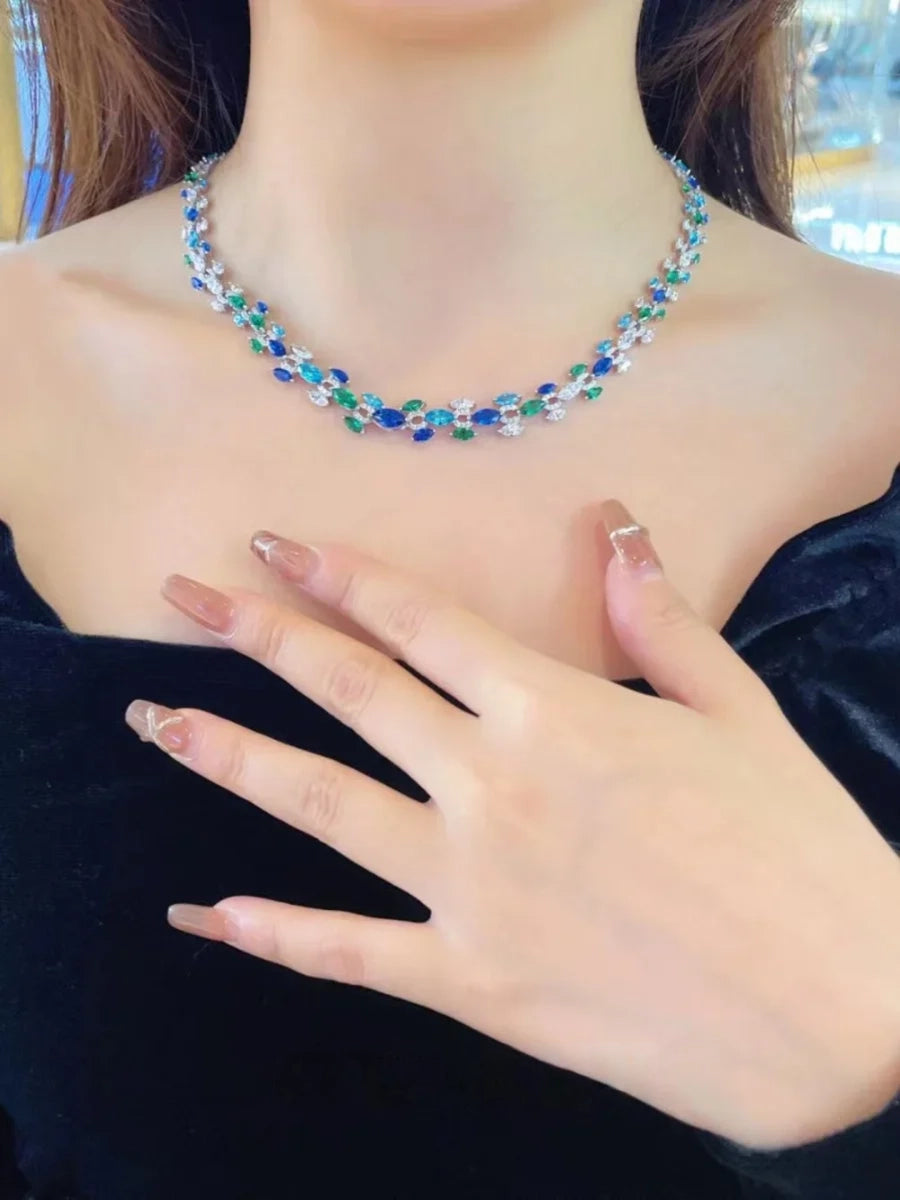 CUMEE New Fashion Original Blue Super Aquamarine Necklace for Women  925 Silver Plated Gold Engagement