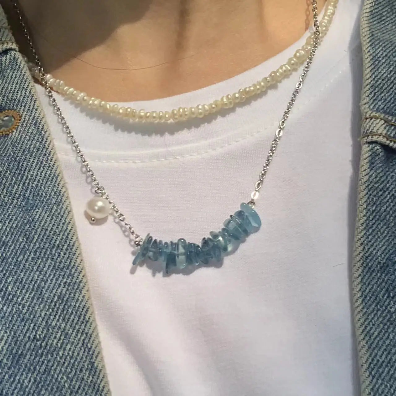 HEYYA STONE Natural Dark Blue Aquamarine Pendant Necklace For Women 925 Silver Plated Simple Fine Jewelry Gemstone Classic Style