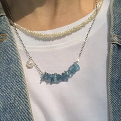 HEYYA STONE Natural Dark Blue Aquamarine Pendant Necklace For Women 925 Silver Plated Simple Fine Jewelry Gemstone Classic Style