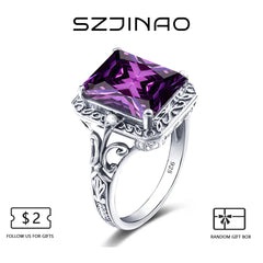 Szjinao Amethyst Ring Vintage Gemstone Ring 925 Sterling Silver For Woman Man Birthday Party Anniversary Gift Trend Fine Jewelry